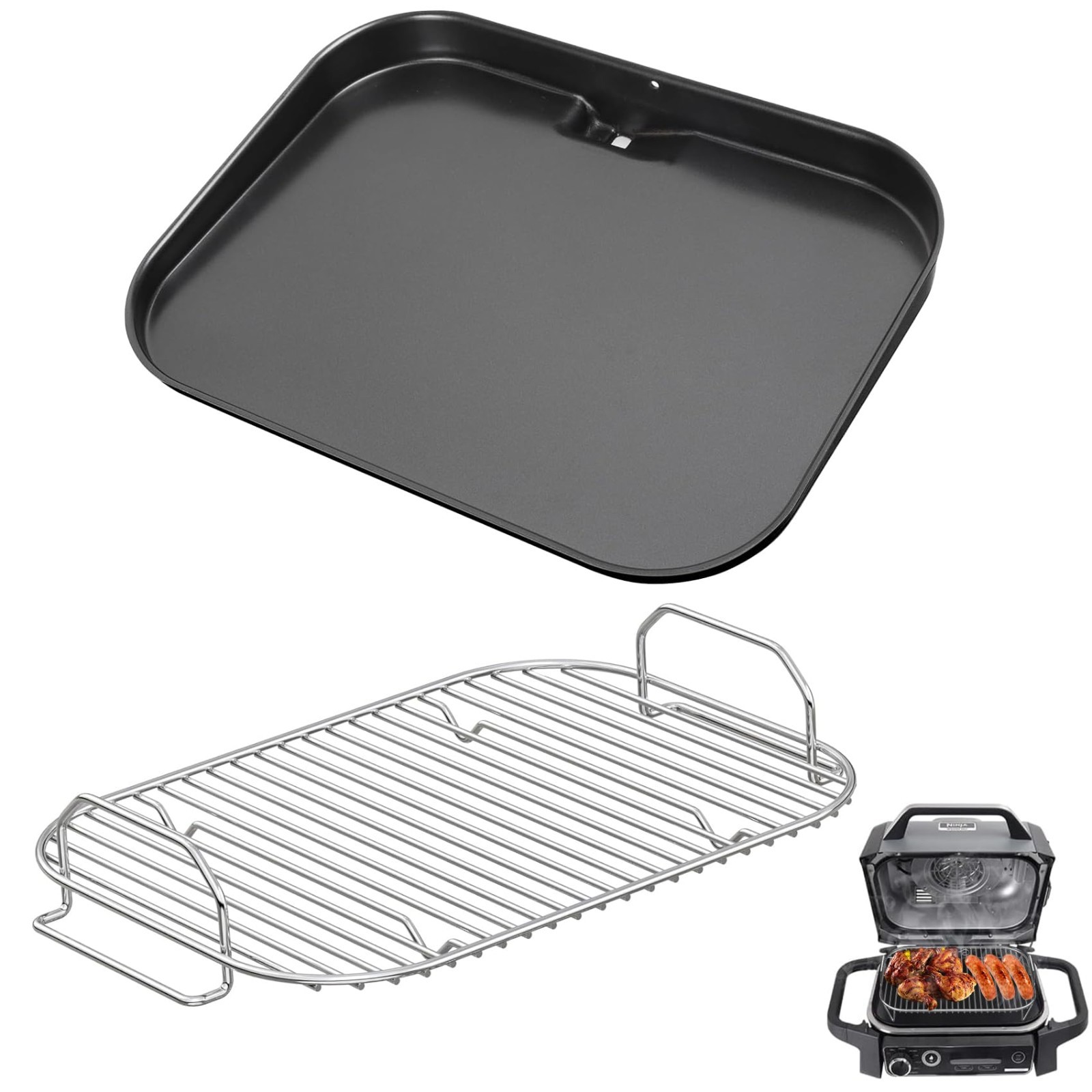 7-in-1 Outdoor Grill Griddle Plate & Smoke Rack for Ninja Woodfire Grills, Flat