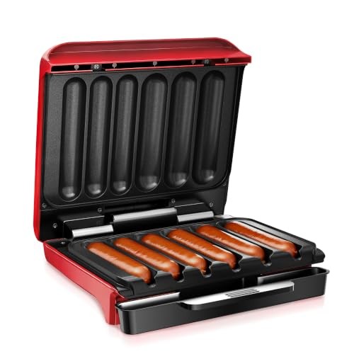 KEINVE Hot Dogs Machine, Electric Grill with Oil Drip Tray & Cord Storage | Red