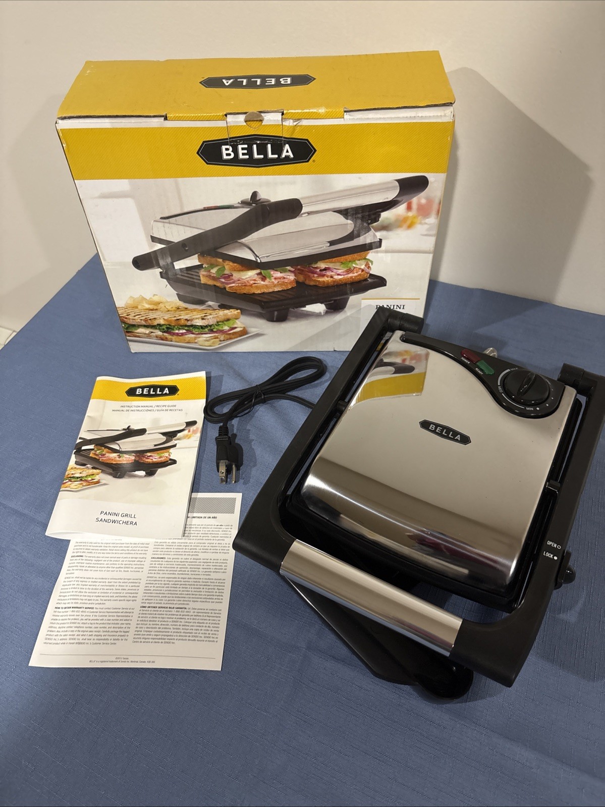 Bella Non-Stick Panini Grill Brushed Stainless Steel – Sensio 13267 – New