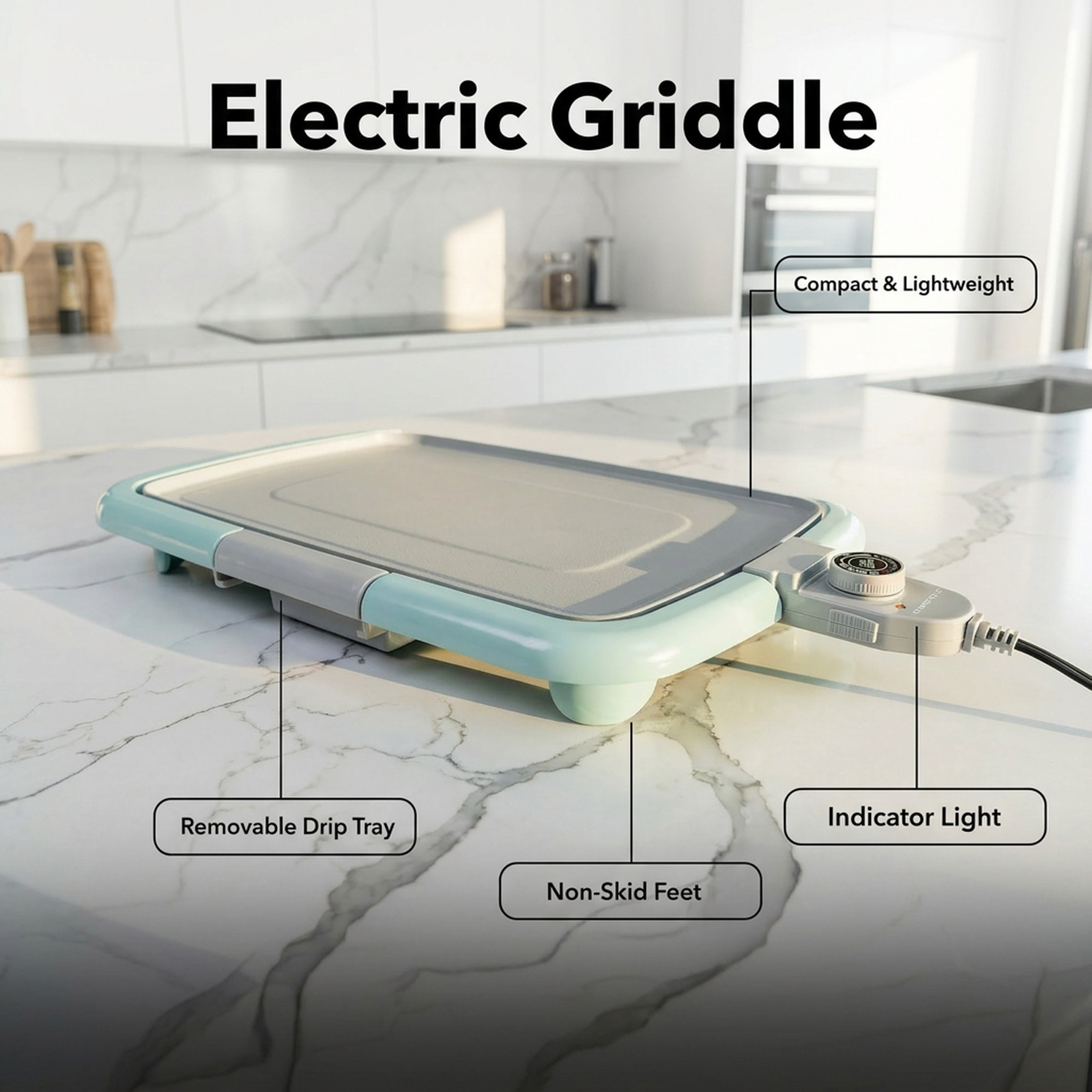OVENTE Electric Griddle with 16″ x 10″ Non-Stick Plate, Blue GD1610LBL | Removab
