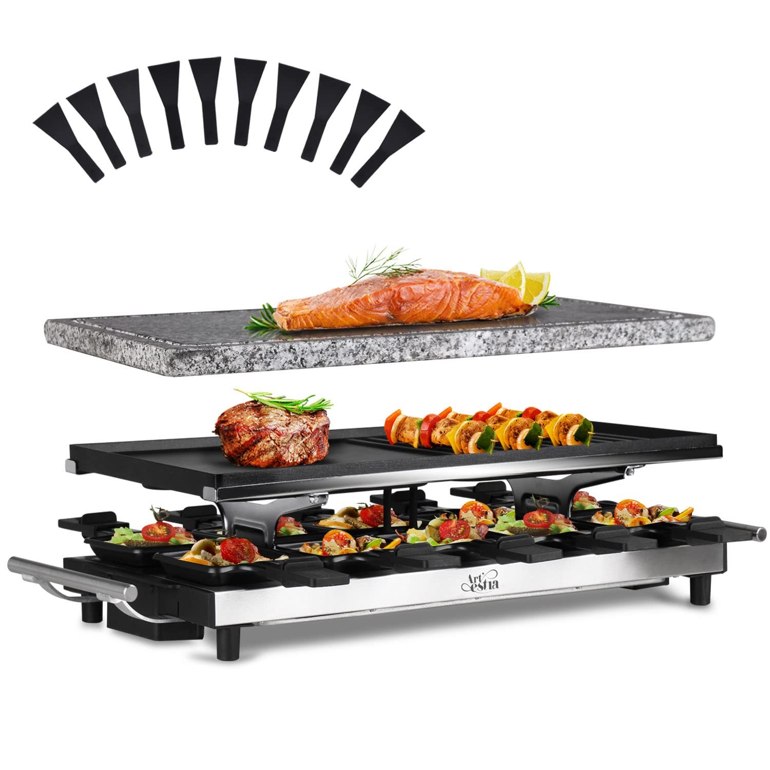 1500W Large Size Raclette Cheese Grill Adjustable Temperature Korean BBQ Gril…