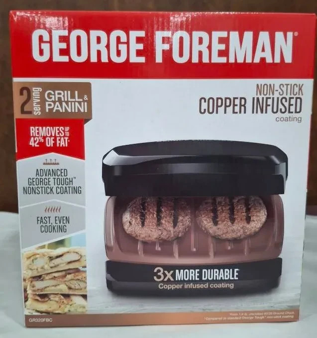 NEW George Foreman Individual Size Conpact Grill & Panini Press – Bronze & Black