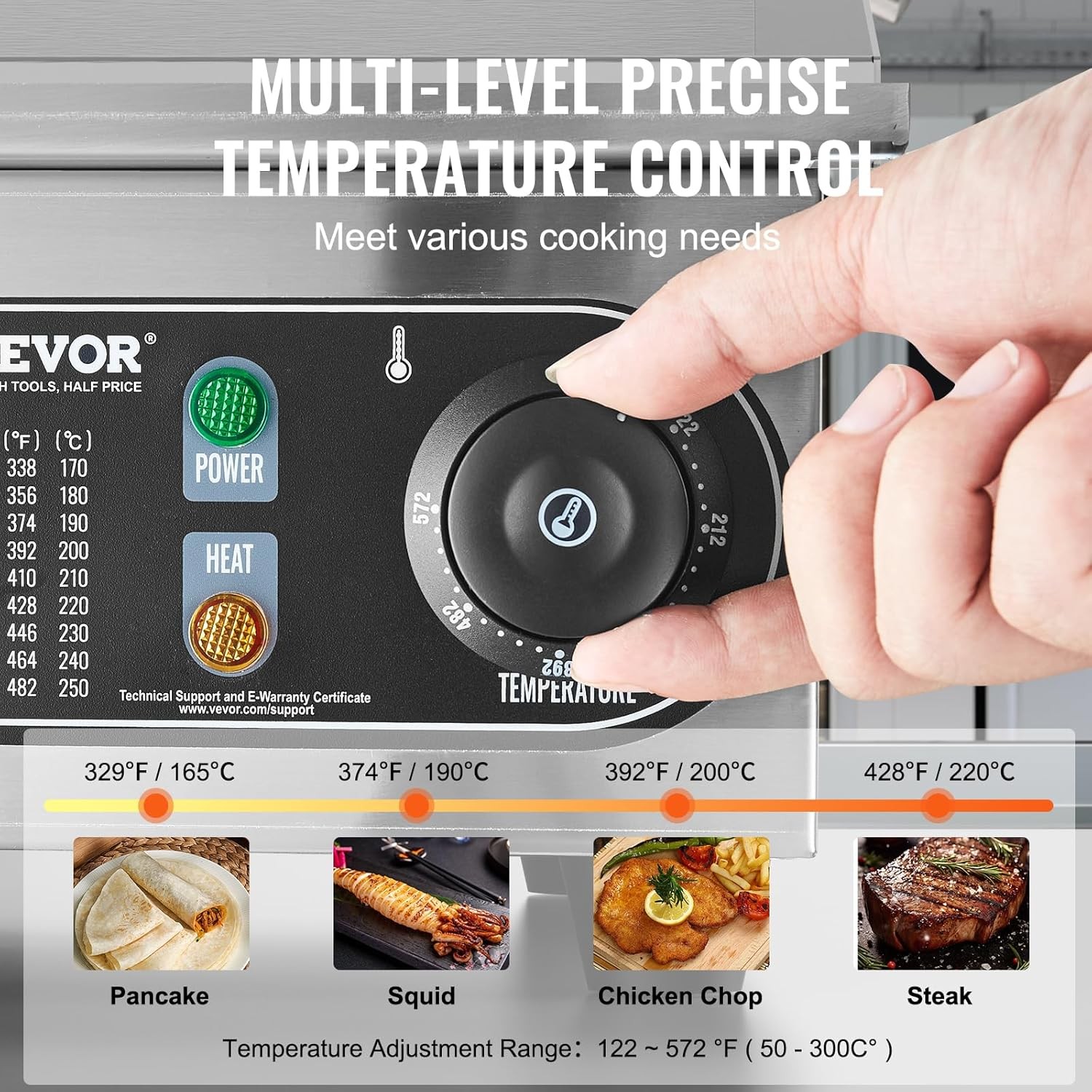 1700W Commercial Electric Griddle 18in Stainless Steel Flat Top Adjustable Temp