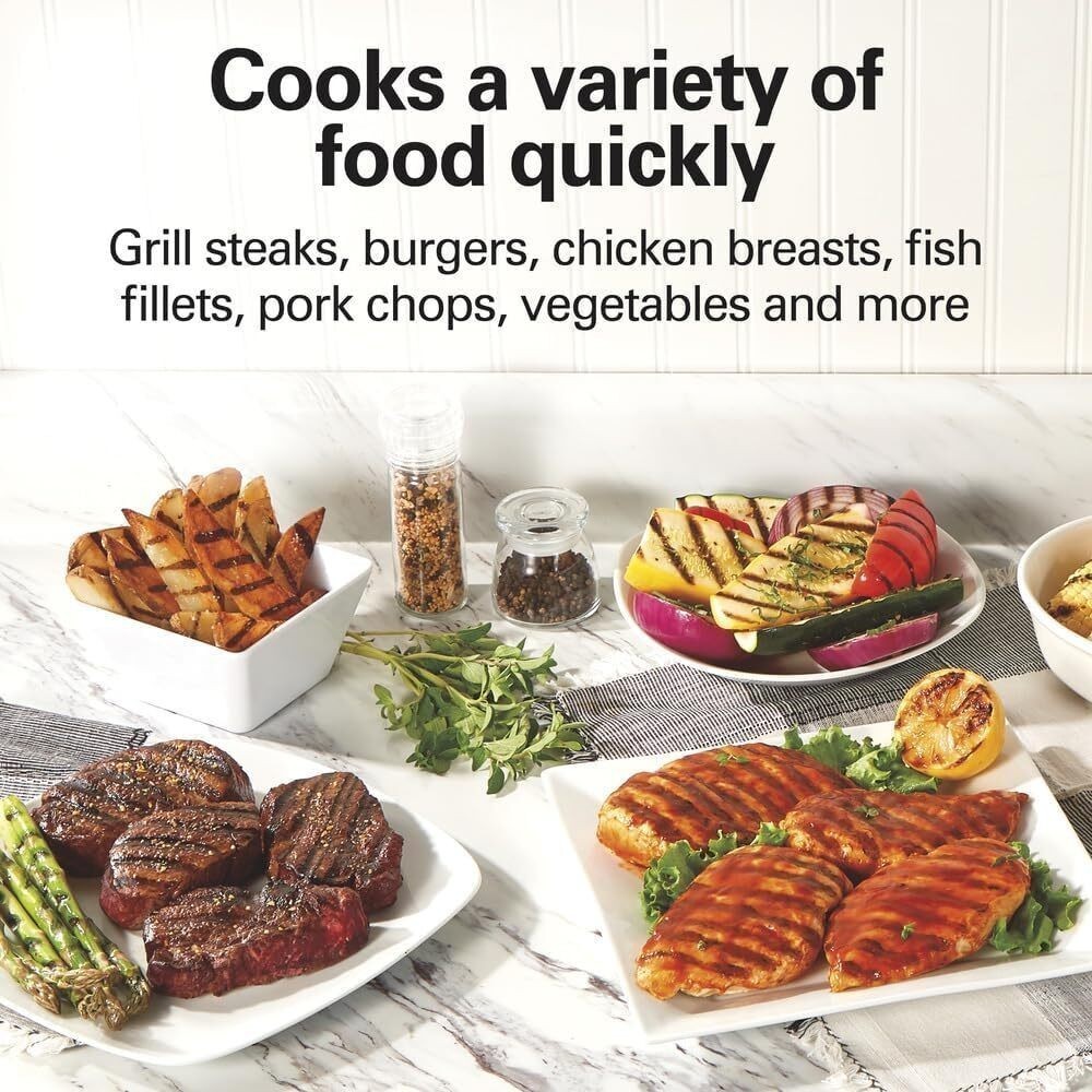 Electric Indoor Grill 6-Serving Nonstick Easy Clean Plates Floating Hinge Silver