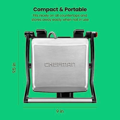 Chefman Panini Press Grill and Gourmet Sandwich Maker Non-Stick Coated Plates, O