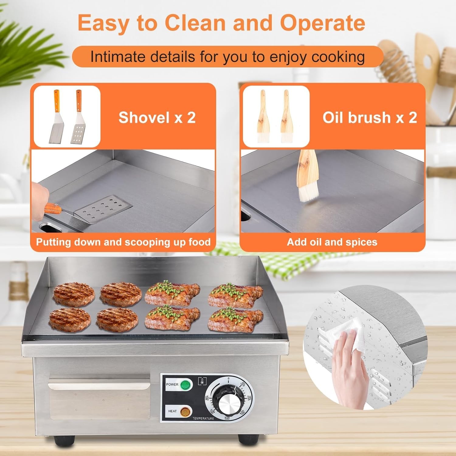Beautiq 22″ Countertop Electric Griddle Stainless Steel Non-Stick 122°F – 572°F