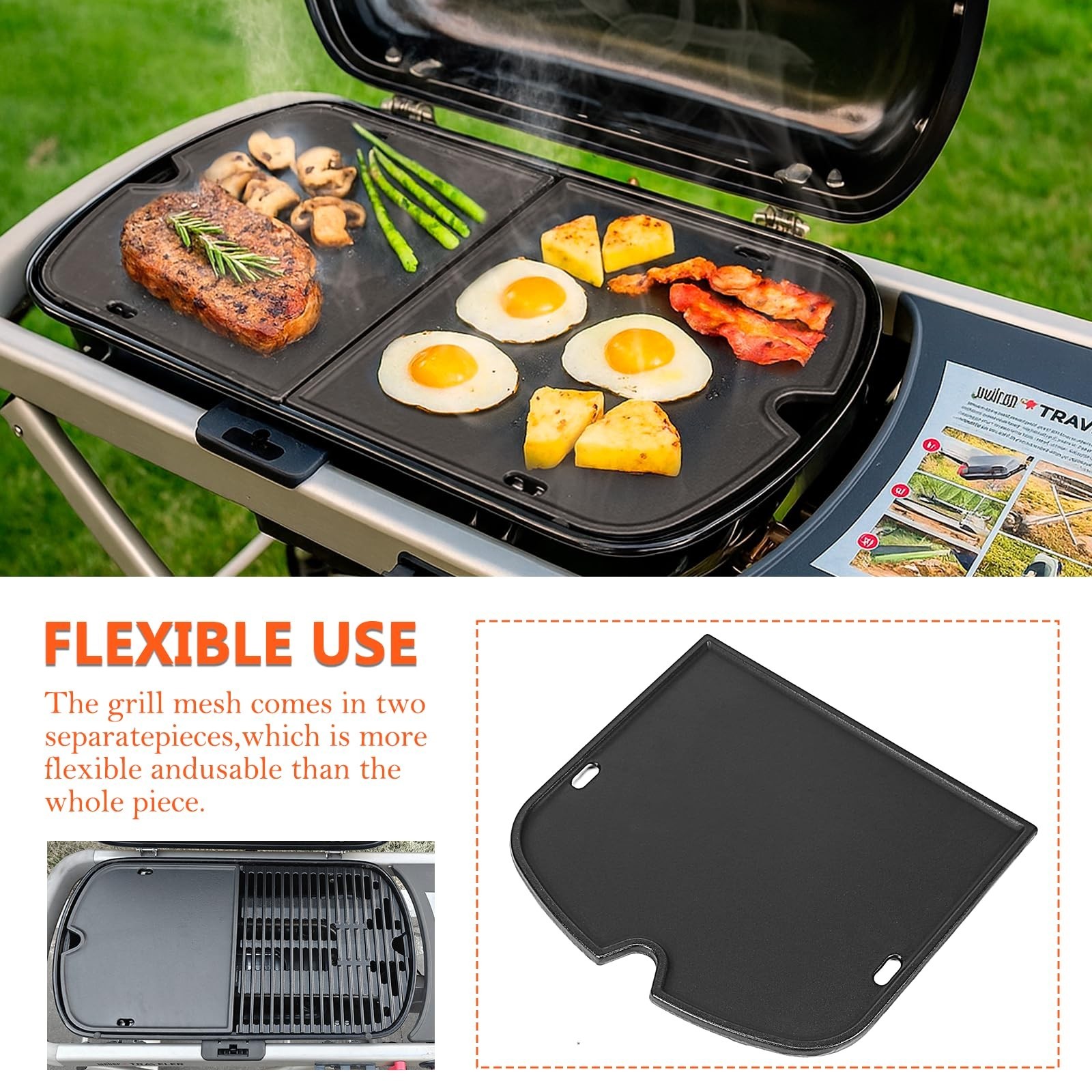 Cast Iron Griddle Plate for Portable Gas Grill – BBQ Cooking Accessory, 13.57×12