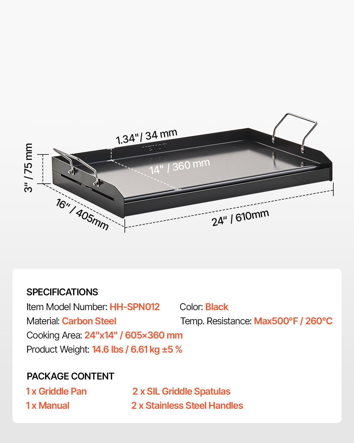 VEVOR 24×16 in Flat Top Griddle Carbon Steel Universal BBQ Grill Pan Cookware