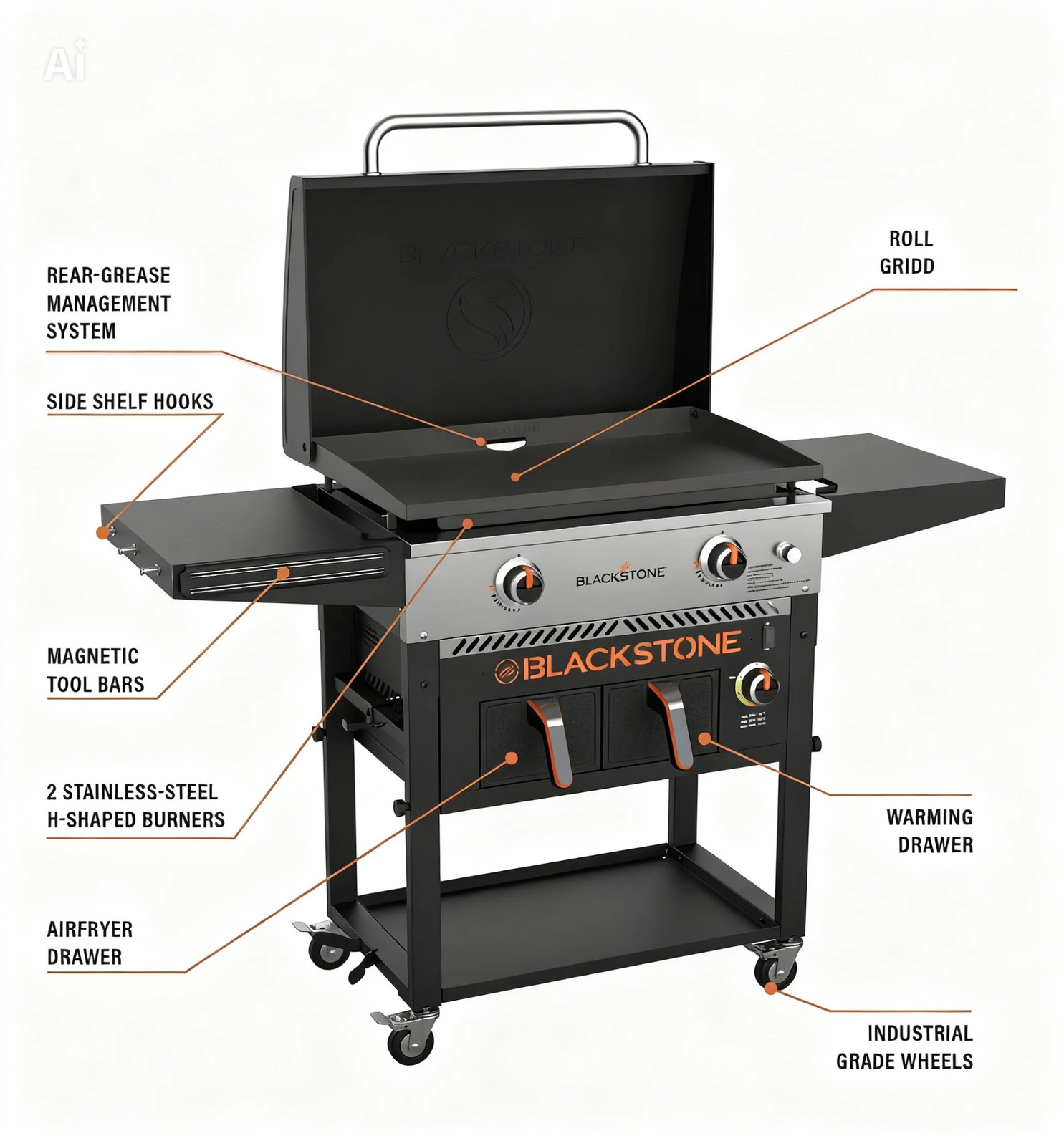Blackstone, 2-Burner 28″ Outdoor Combo Griddle with Air Fryer and Hood