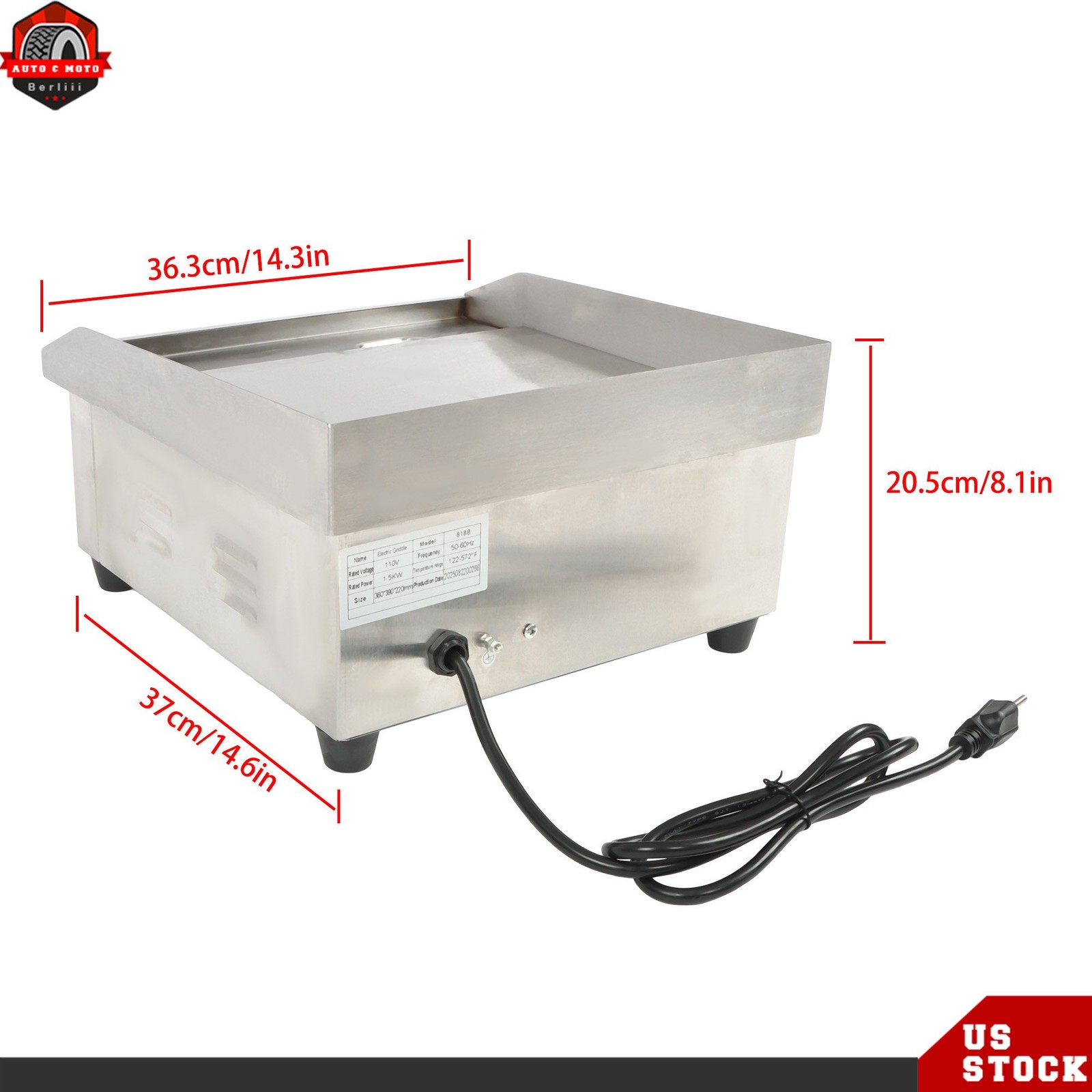 14 Inch 1500W Commercial Electric Griddle Countertop Flat Top Grill 122℉-572℉
