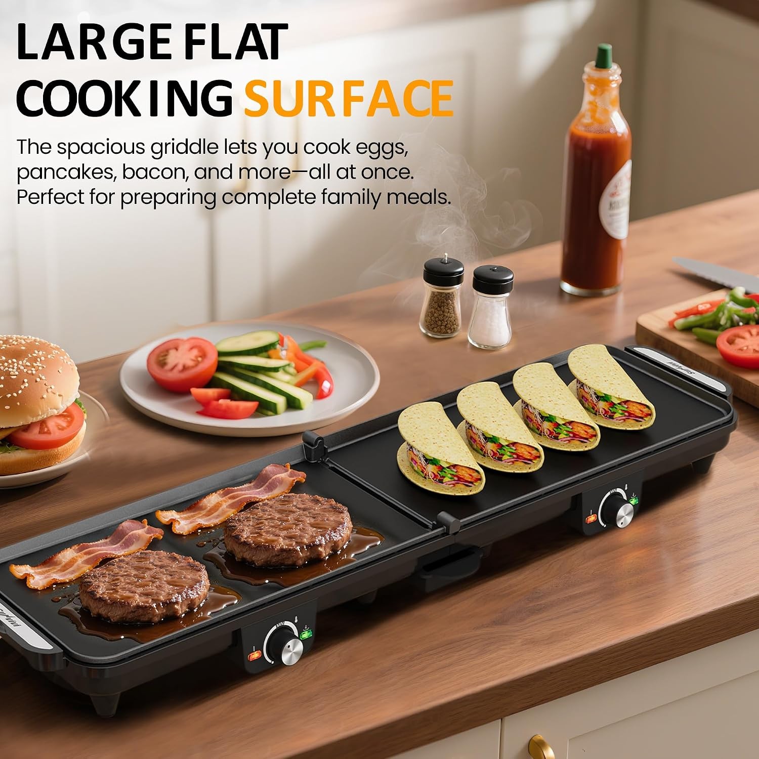 Sunvivi 38” Extra Large Electric Griddle – Foldable Grill Nonstick Plate | with