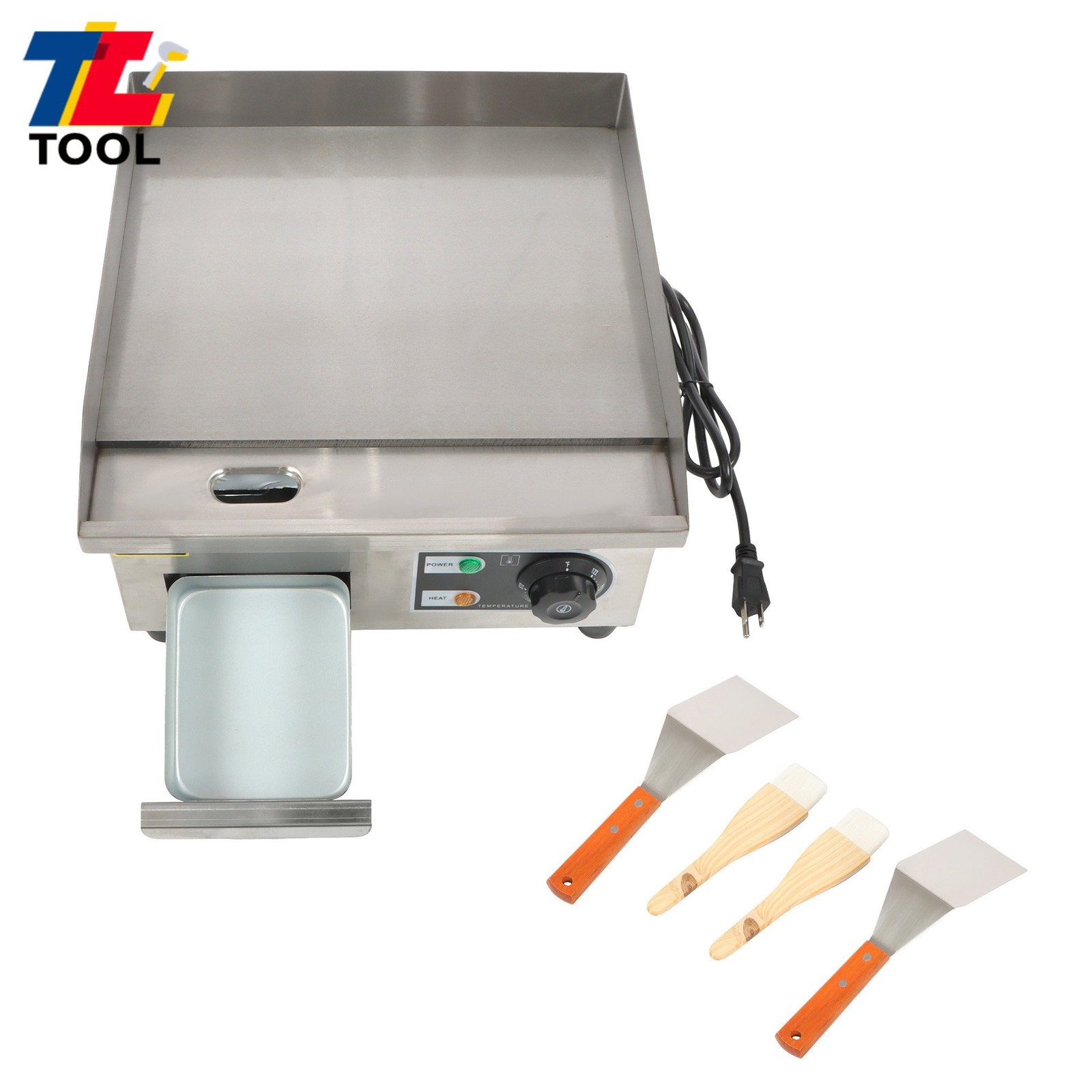 Stainless Steel Electric Griddle, 1500W, 14in Flat Top for Home & Restaurant