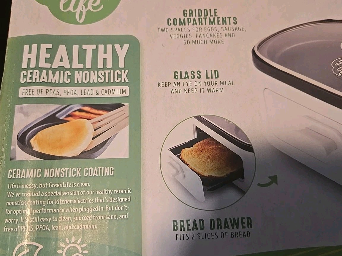 GreenLife 3-in-1 Breakfast Maker Station, Healthy Ceramic Nonstick Dual Gridd…