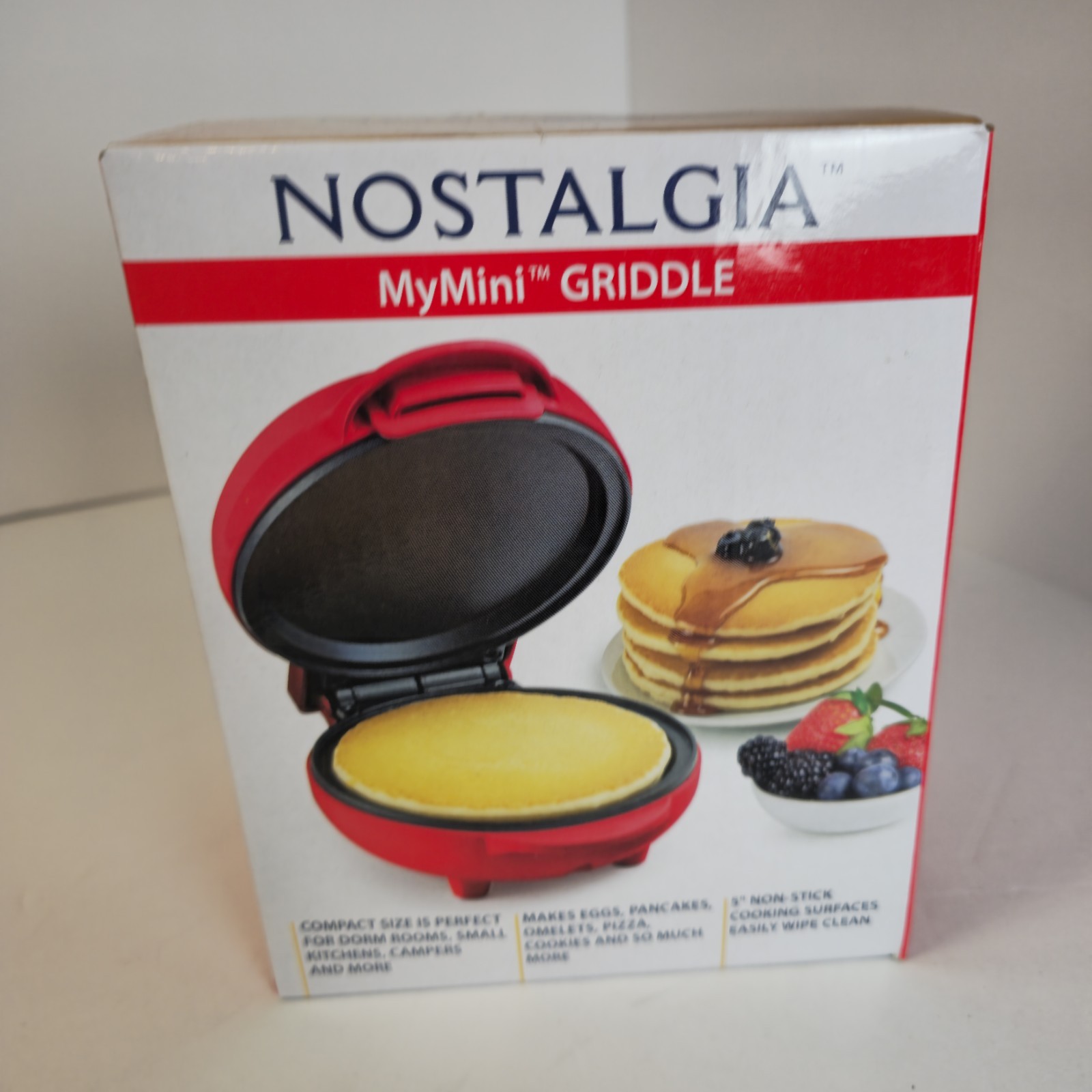 Nostalgia MyMini Deluxe Griddle Red Non Stick 5″ Mini Compact Pancake Maker New