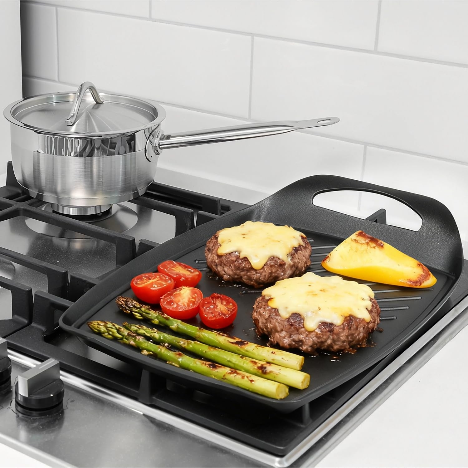 Stove Top Griddle, 17″X11″ Nonstick 2 in 1 Grill Plate/Griddle Pan for Indoor…