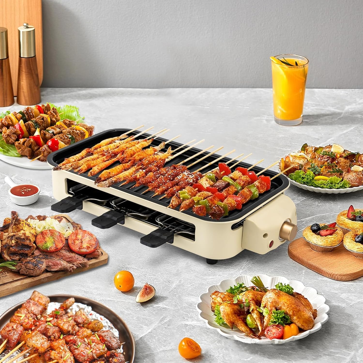 2-in-1 Electric Indoor Grill Smokeless 1700W Nonstick Removable Plate