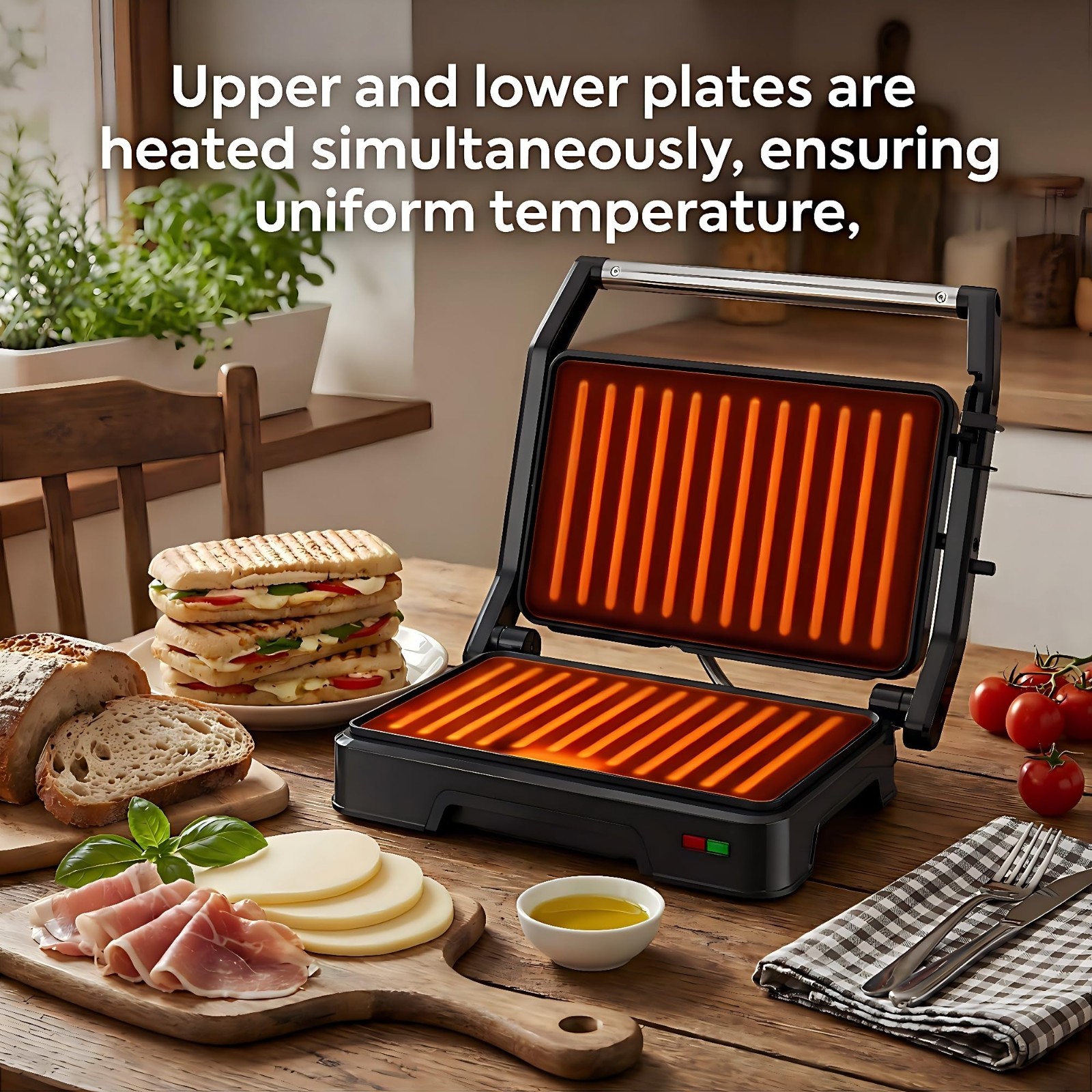 2-Slice Panini Press Grill & Sandwich Maker – 180° Adjustable, Non-Stick Plates,