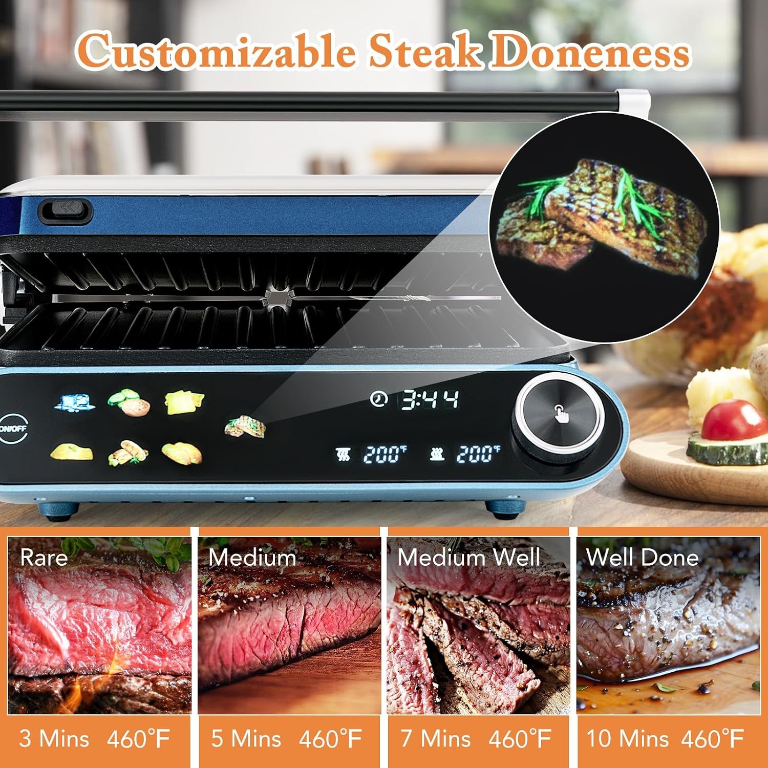 Panini Press 1200W Sandwich Maker W/ LED Touch Panel Non-Stick Coated Plates
