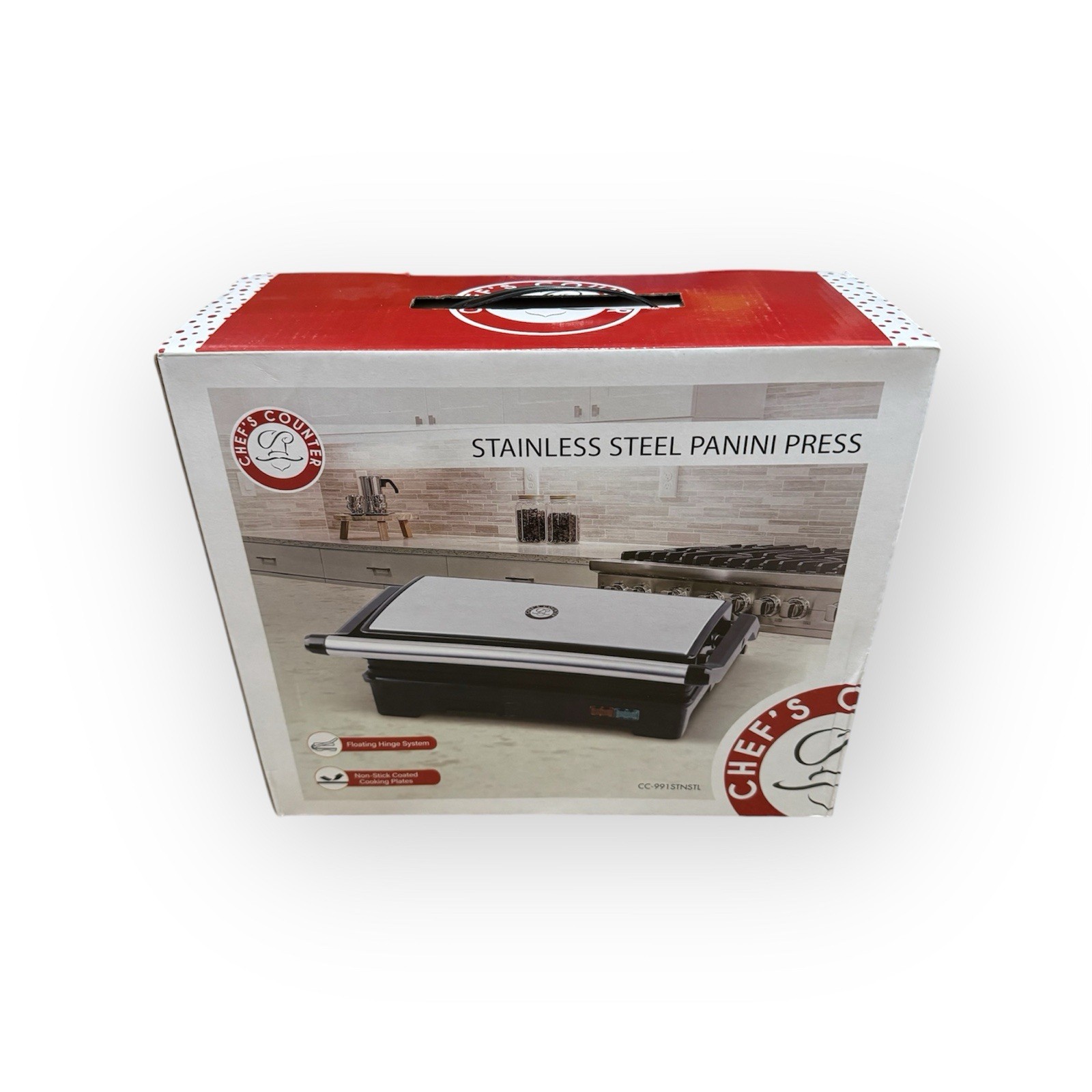 Chef’s Counter Panini Press Stainless Steel CC-991STNSTL, Silver/Black