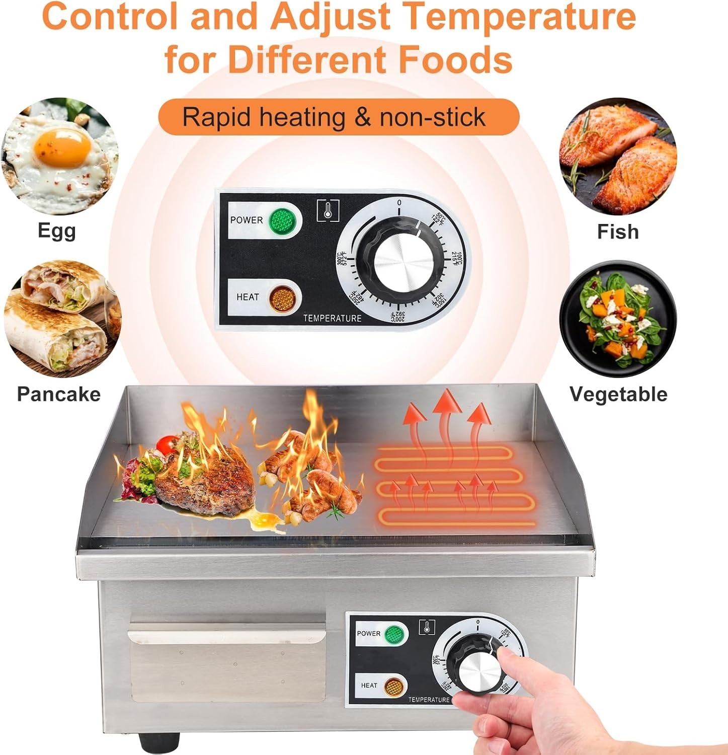 Beautiq 22″ Countertop Electric Griddle Stainless Steel Non-Stick 122°F – 572°F