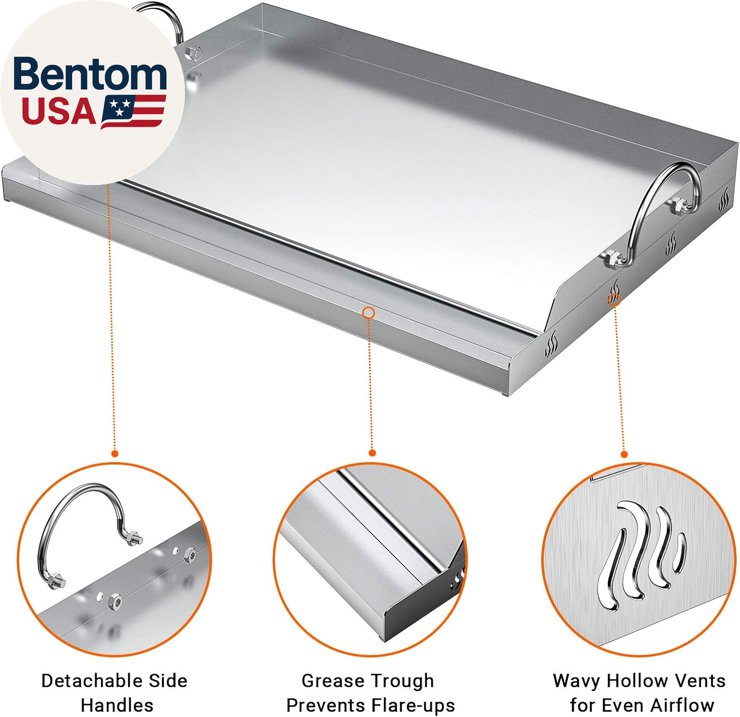 Only Fire Universal Stainless Steel Cooking Griddle, Flat Top Plate Insert with