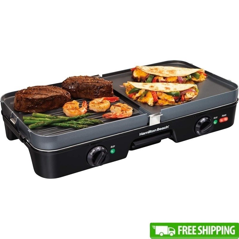 Electric Indoor Grill Griddle Combo Dual Zone Nonstick Cooking Plates 425°F New