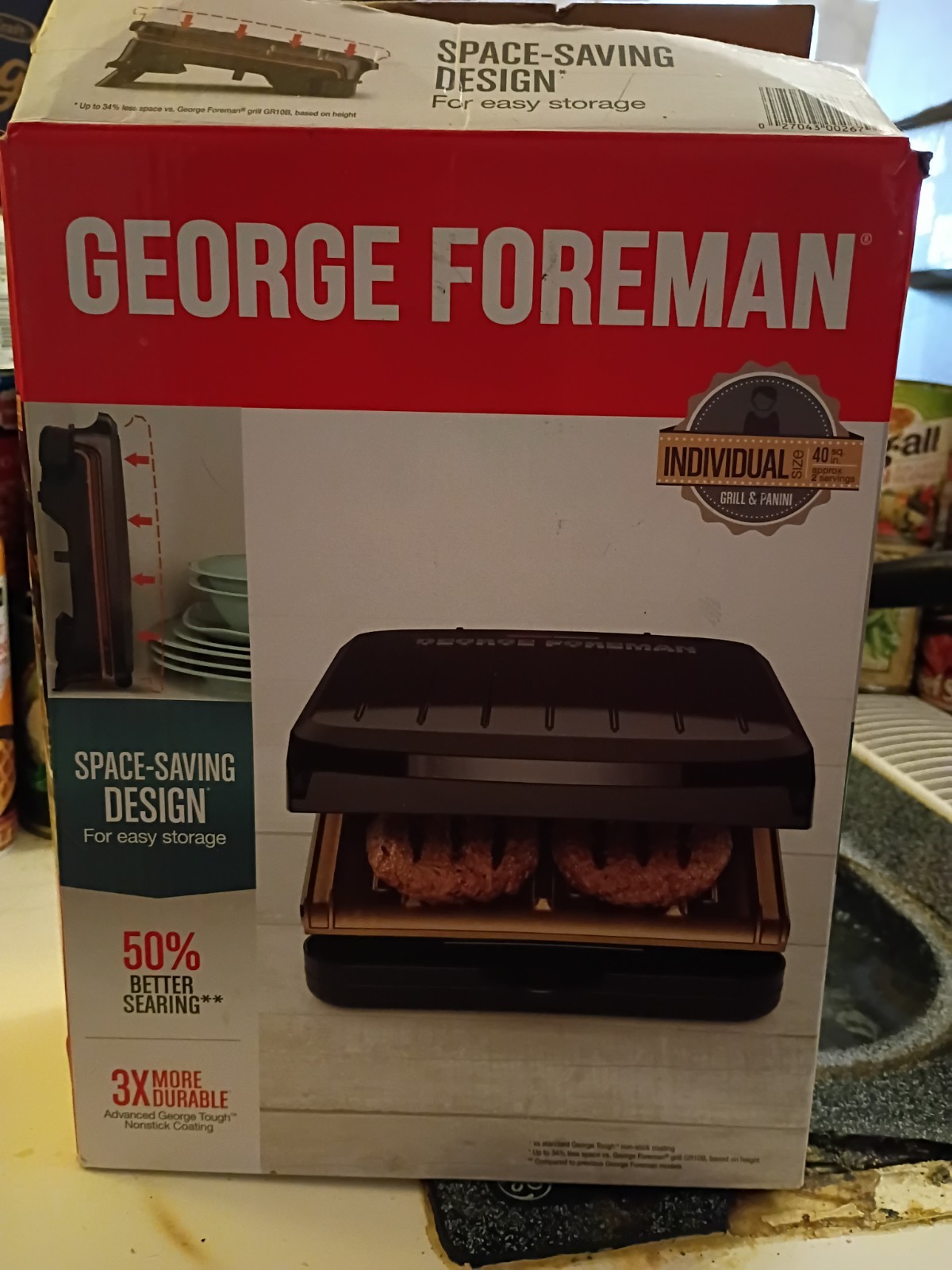 George Foreman GRS040BC 2-Serving Classic Plate Electric Grill-Panini Press NOB