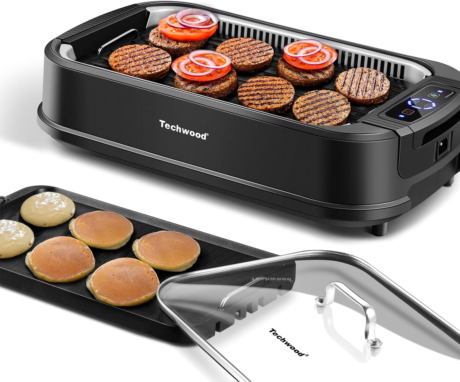 1500W Indoor Smokeless Grill with Glass Lid & Turbo Smoke Extractor, Black