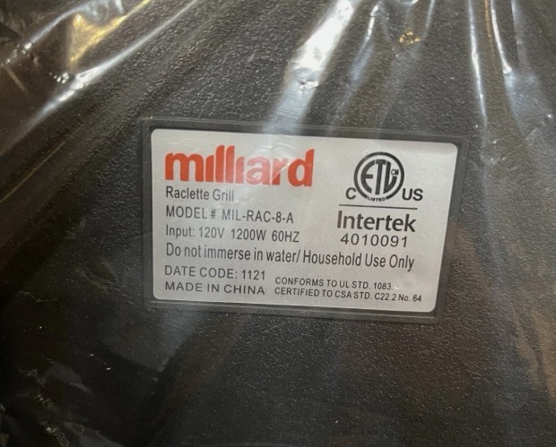 MILLARD NIB 8 Servings Raclette Grill 2 Cooktops-Grill & Granite Stone