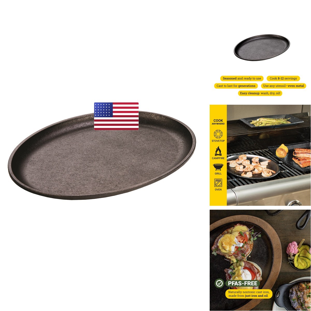 Lodge Cast Iron Oval Griddle, 13.375″ x 10″, 13.375″, Black Lodge Cast Iron