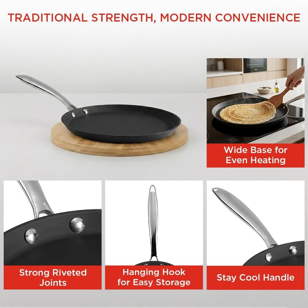 Vinod Ferona Cast Iron Dosa Tawa Gas Stick-Free Metal Spoon Safe PTFE Free