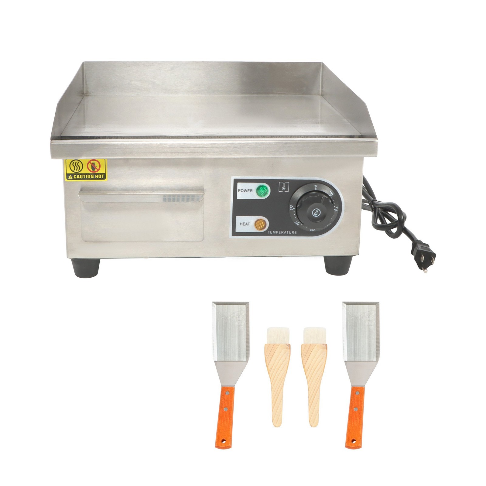 Commercial Grade Electric Griddle, 1500W Power, 14in Flat Top Stainless Steel