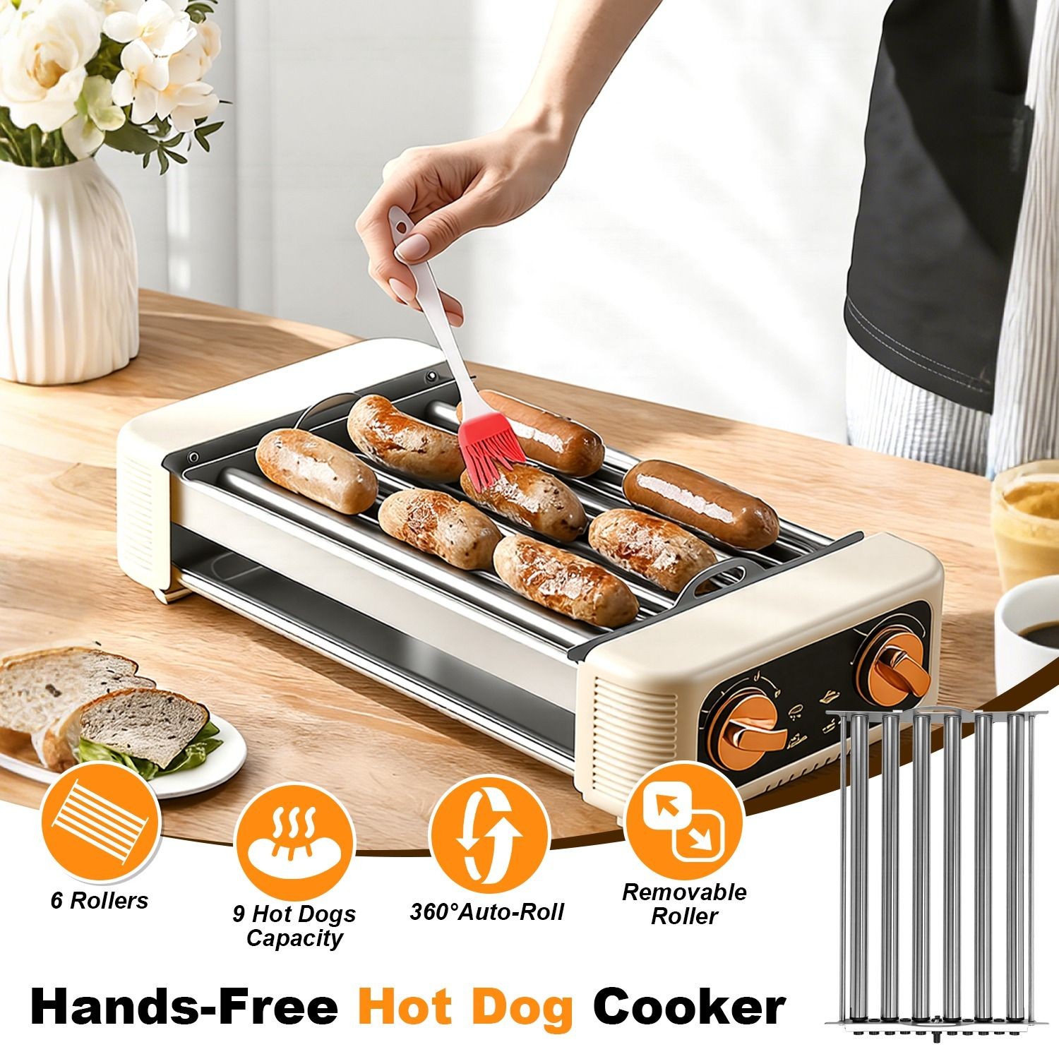 3-in-1 Electric Hot Dog Roller & Grill Machine – Smokeless Indoor/Outdoor