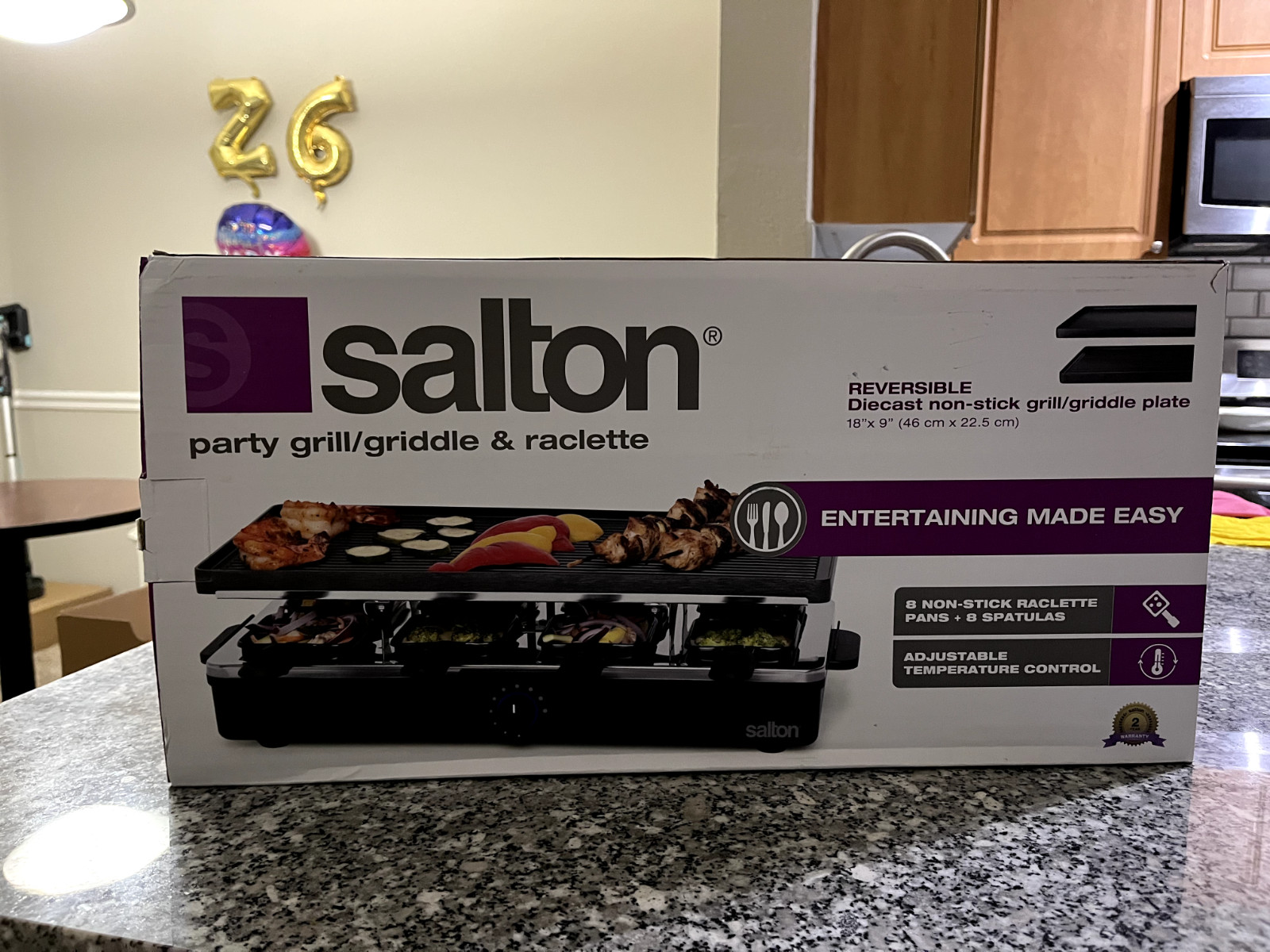 New Salton Indoor Electric Party Grill/Griddle & Raclette -8 Person-Black