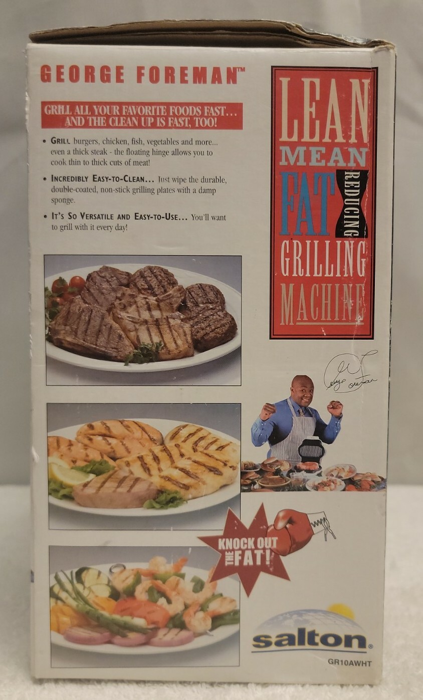 GEORGE FOREMAN GRILLING MACHINE, MODEL GR10AWHT LEAN MEAN FAT REDUCING MACHINE!