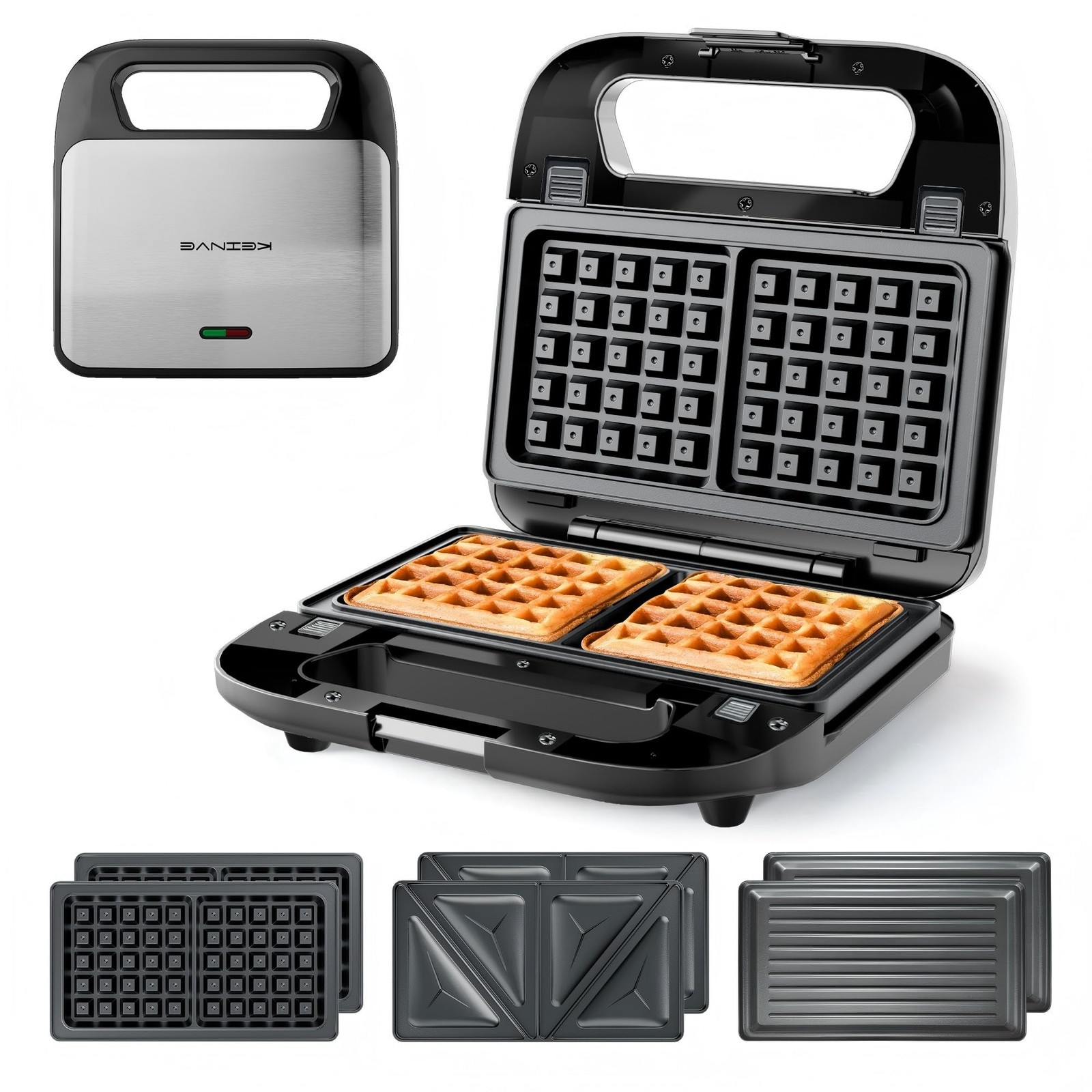 3-in-1 Sandwich Maker, Waffle Maker and Panini Press Grill, 800W Electric Bre…