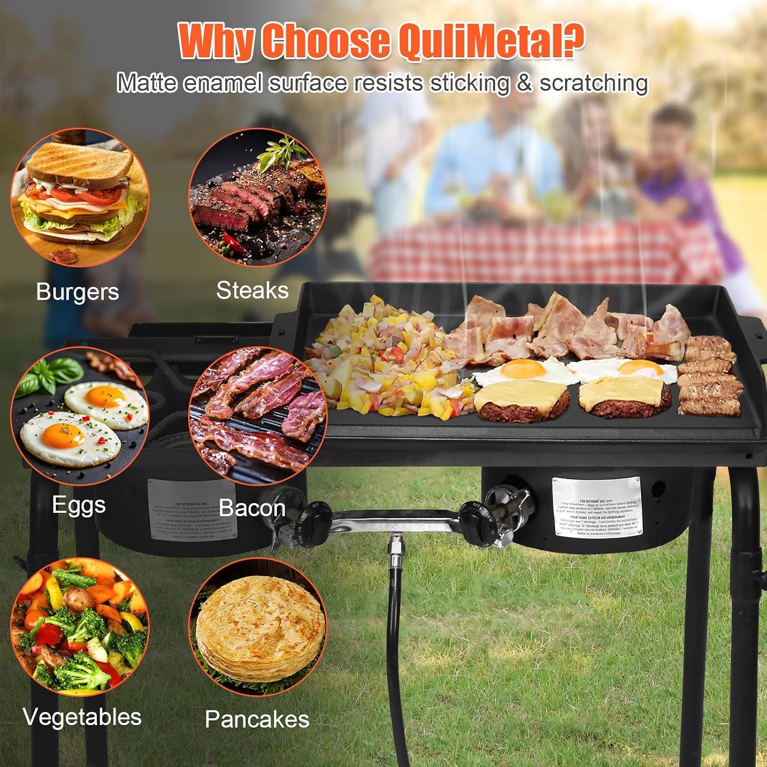 Updated Cast Iron Griddle for Gas Grill, 23″ x 16″ Large Matte Porcelain Enamel