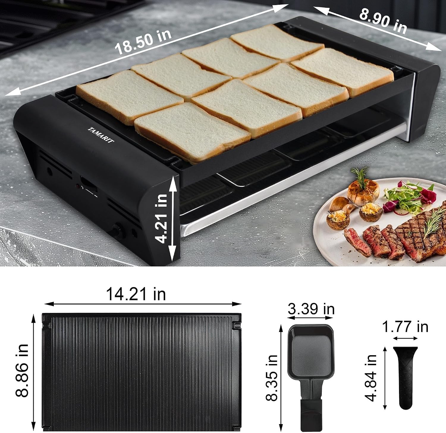 TAMARIT Raclette Table Grill for 8, Electric 1300W | Raclette grill, 8 cheese