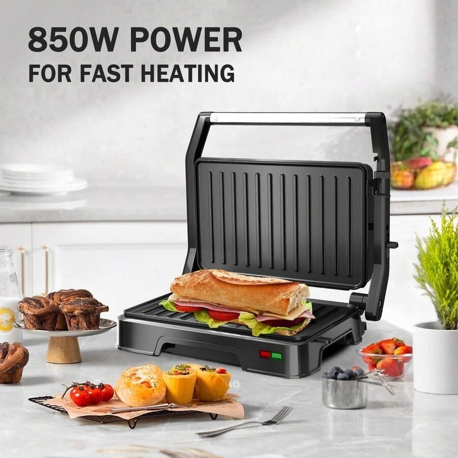 Electric Panini Press Sandwich Maker 2 Slice 180 Degree Flat Grill Non Stick 850