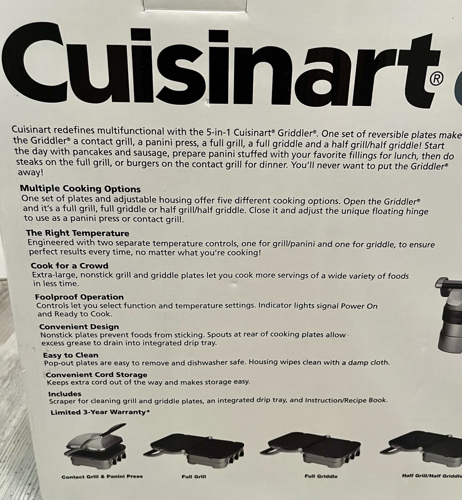 NIB Cuisinart Griddler Indoor Grill Griddle Panini Press 5-in-1