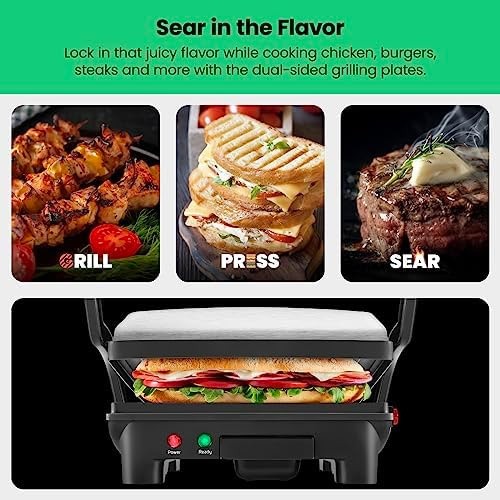 Chefman Panini Press Grill and Gourmet Sandwich Maker Non-Stick Coated Plates…