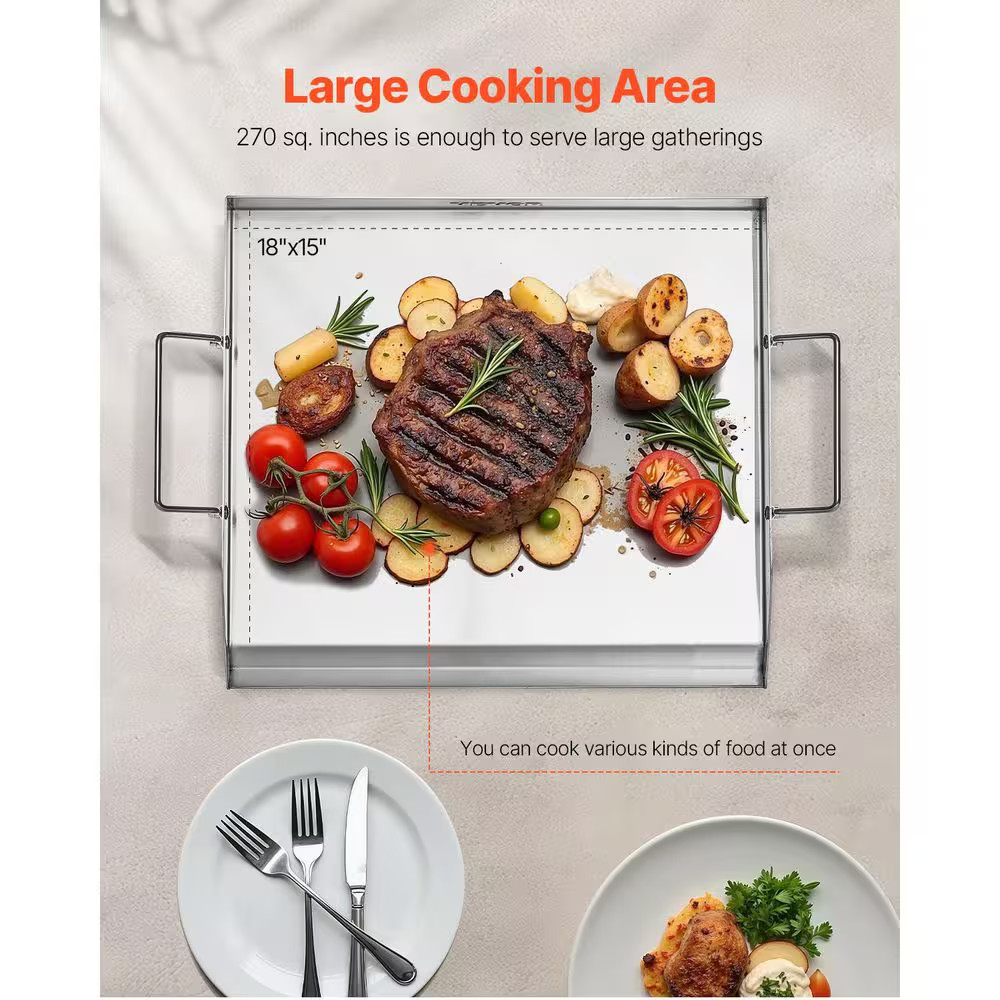 Stainless Steel Griddle 18 In. X 16 In. Universal Flat Top Rectangular Grills wi