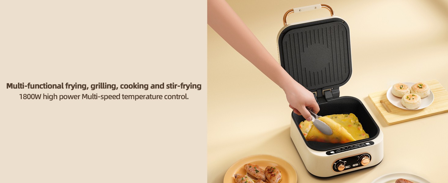 AORAN 7-in-1 Electric Griddle with Non-Stick Coating, Smokeless Grill for