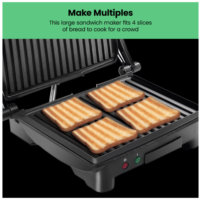 Chefman 3-in-1 Panini Press Grill 4-Slice Nonstick Opens Flat Stainless Steel