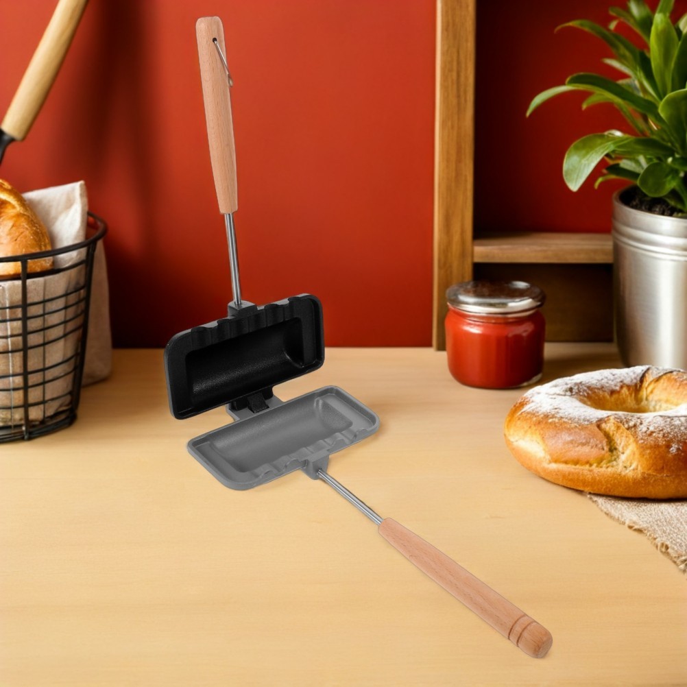 Hot Dog Toaster | Hot Sandwich Maker | Double-Sided Baking Pan with Wooden