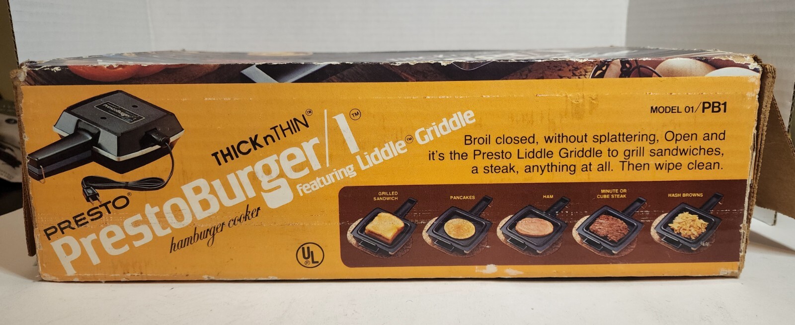Presto Burger 1 Liddle Griddle Hamburger Cooker Thick N Thin Tested works w/ box