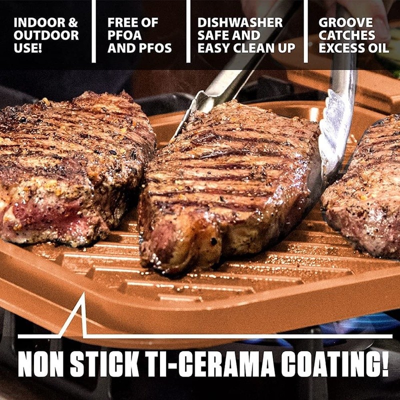 XL Nonstick Reversible Grill Griddle Pan Indoor Outdoor Cooking Oven Safe New