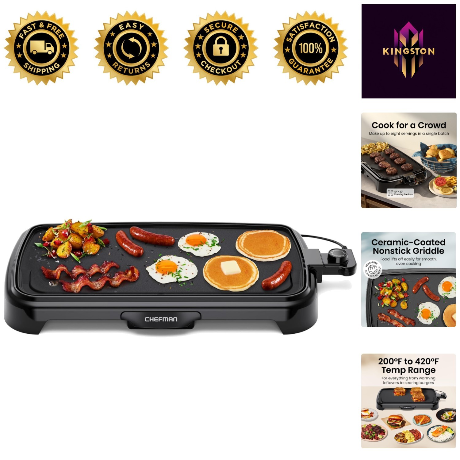 Easy Clean XL Electric Griddle with Slide-Out Tray & 1500W Power – Black Matte