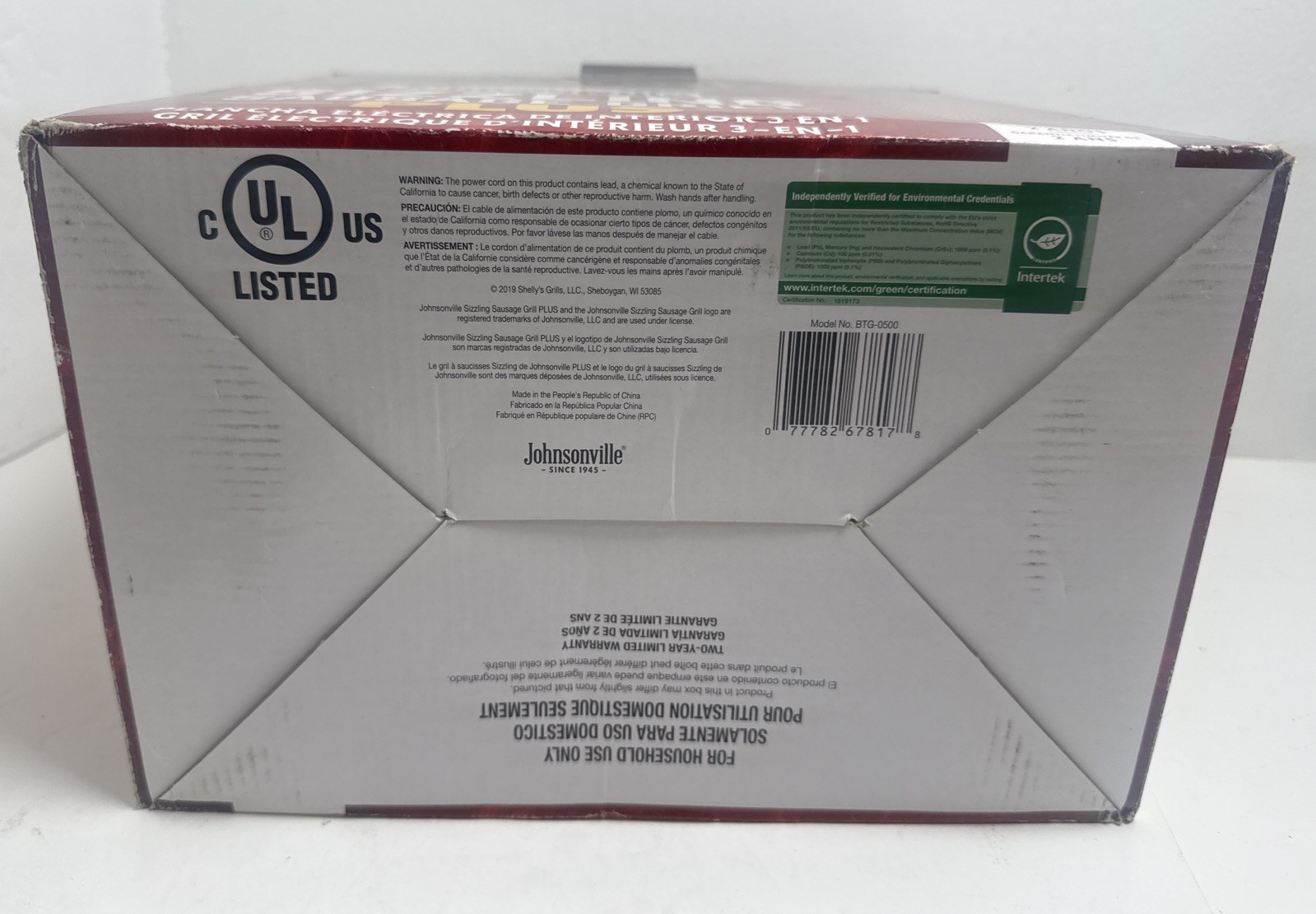 Johnsonville Sizzling Sausage Grill Plus 3-In-1 Indoor Electric (BTG-500) | NEW!