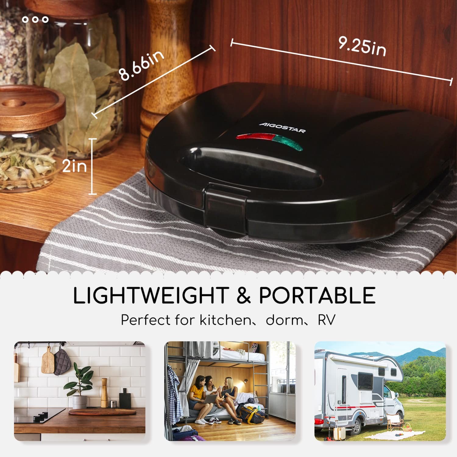 Aigostar 2in1 Sandwich Maker Panini Press Grill with Nonstick Plates, Double-Sid
